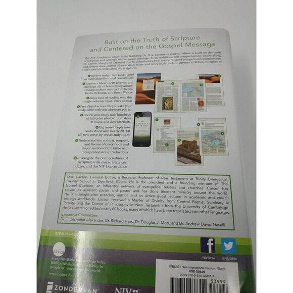 NIV Zondervan Study Bible : Personal Size General Editor D.A. Carson Hardcover - Picture 3 of 5